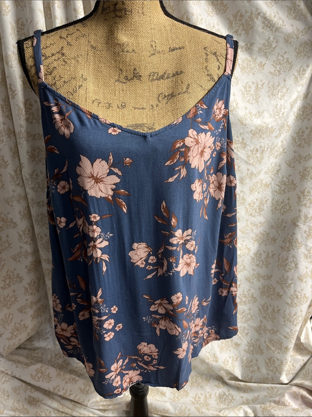torrid Blue Floral V-Neck Camisole with Pink Blooms